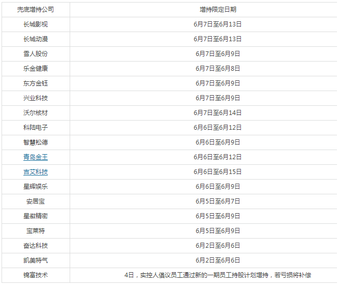 六月上市公司公告兜底增持名單（兜底增持概念股票）